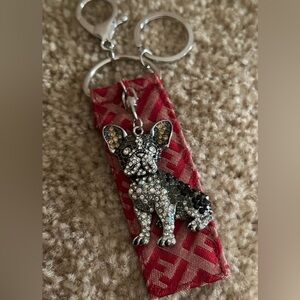 Fendi Red and Silver French Bulldog Keychain